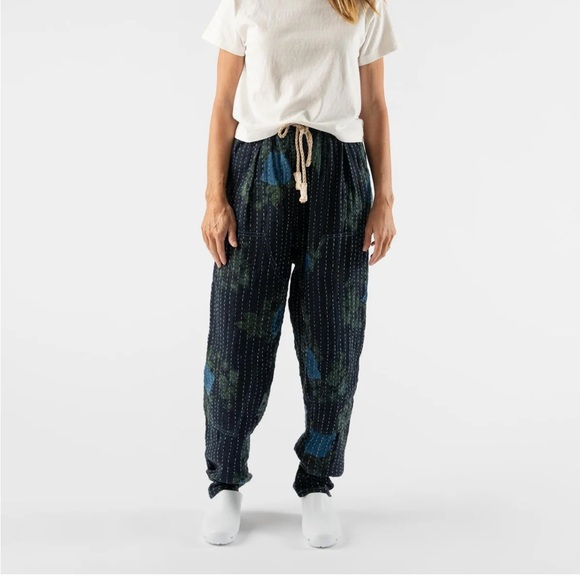 NWT FP Dr Collectors Textured Green and Indigo Pleated Kantha Pants - Picture 17 of 17